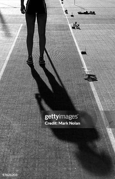 Image has been converted to Black and White. Paris McCathrion of Victoria prepares to competes in the Girls under 16 Pole Vault during day one of the...