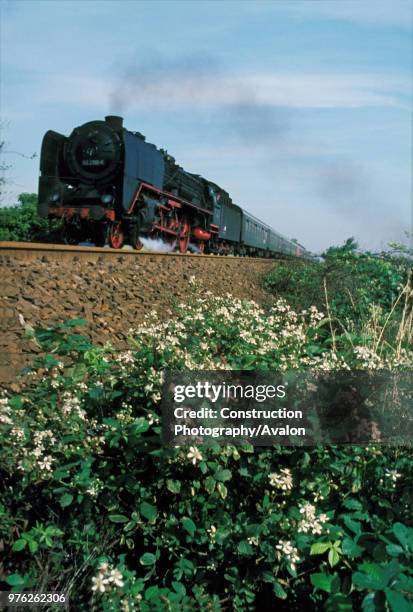 Europe's last high speed steam expresses. German O1 Class Pacific No 2118 at the head of a Berlin-Dresden express in June 1977.