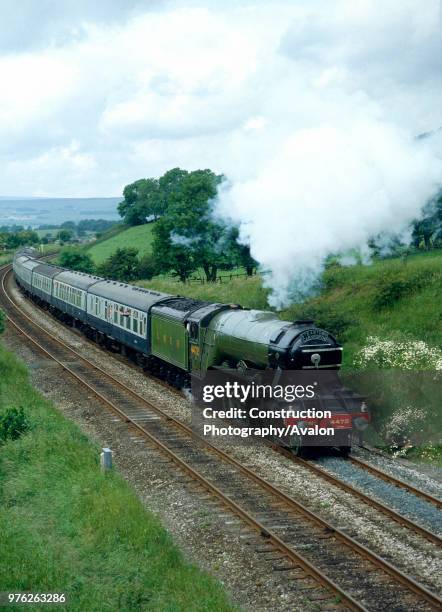 Schools Special Charter. 4472 Flying Scotsman heads away from Hellifield with the Carlisle to York train. . , United Kingdom.