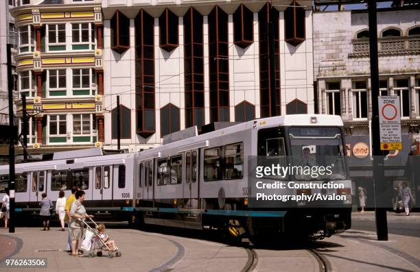 Manchester Metrolink in city centre, circa 1993, United Kingdom.