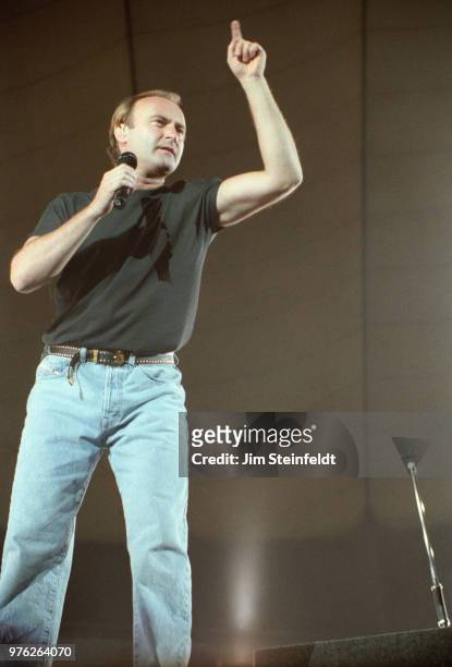Phil Collins performs with the band Genesis at the Hubert H. Humphrey Metrodome in Minneapolis, Minnesota on June 10, 1992.