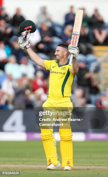 Australia's Shaun Marsh acknowledges the applause on reaching his century during the Royal London One-Day Series 2nd ODI between England and...