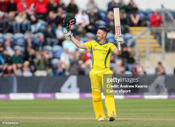 Australia's Shaun Marsh acknowledges the applause on reaching his century during the Royal London One-Day Series 2nd ODI between England and...