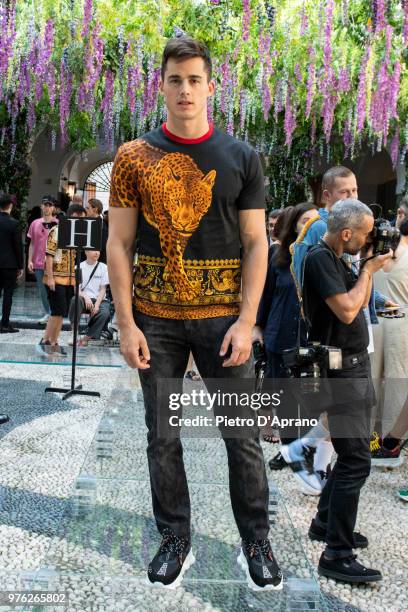 Pietro Boselli attends the Versace show during Milan Men's Fashion Week Spring/Summer 2019 on June 16, 2018 in Milan, Italy.