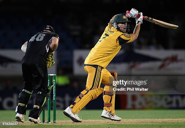 Cameron White of Australia bats during the fourth One Day International match between New Zealand and Australia at Eden Park on March 11, 2010 in...