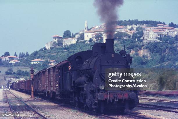 Yugoslav Railways 28 Class 0-10-0 at Stanjel on the line between Nova Gorica and Sezana in August 1972. These former Austrian 0-10-0 were designed by...