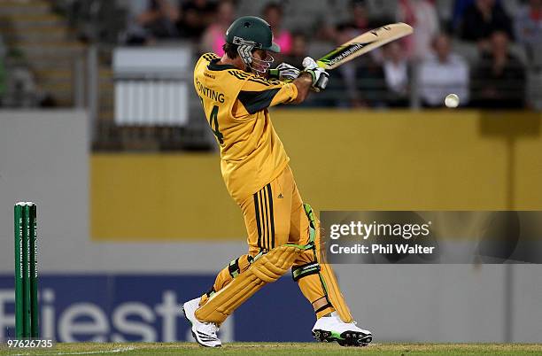 Ricky Ponting of Australia bats during the fourth One Day International match between New Zealand and Australia at Eden Park on March 11, 2010 in...