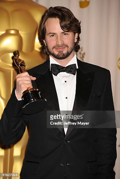 Writer Mark Boal poses in the press room at the 82nd Annual Academy Awards at the Kodak Theatre on March 7, 2010 in Hollywood, California.