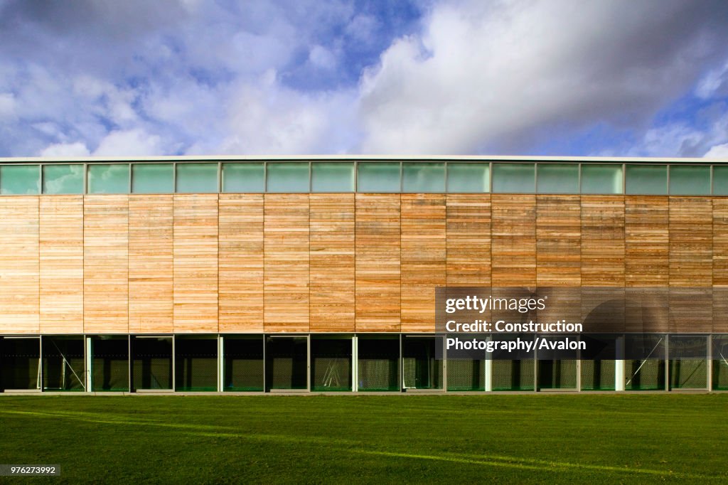 Detail of wooden clad building, England, UK