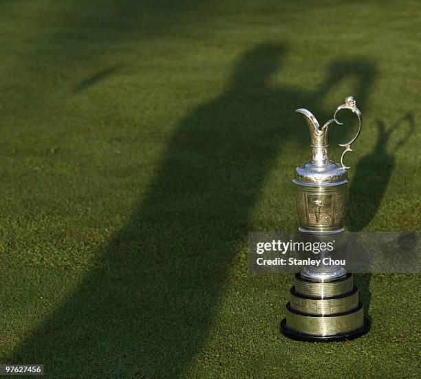 The Claret Jug sits on the 1st tee during Asian International Final Qualifying for The Open at Saujana Golf and Country Club on March 11, 2010 in...