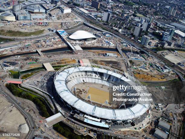 Olympic Stadium at Stratford under construction,.