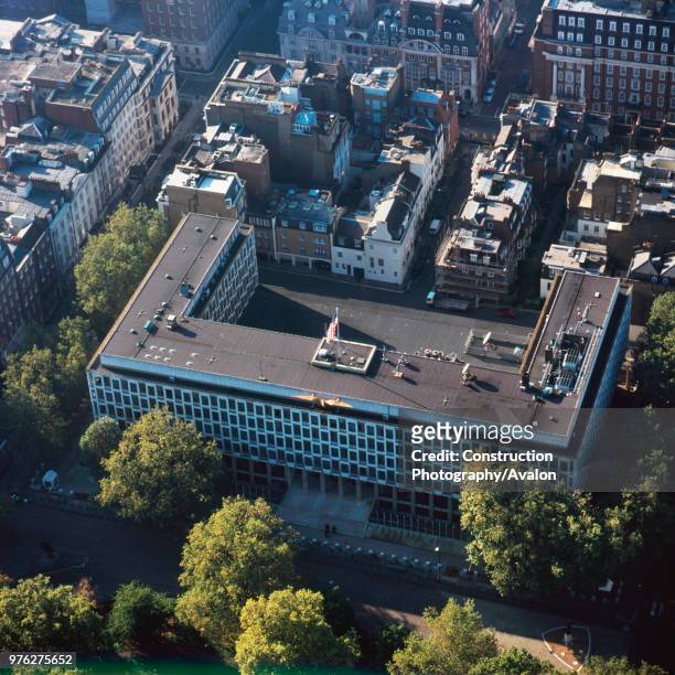 Close up aerial view of the American Embassy in London, UK.