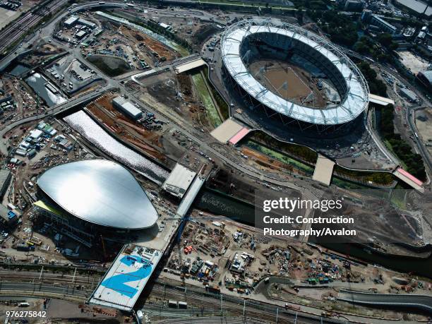 Aerial view of the Olympic site, London, UK, UK.