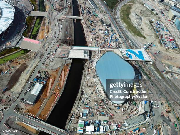 Aerial view of the Olympic site, London, UK, UK.