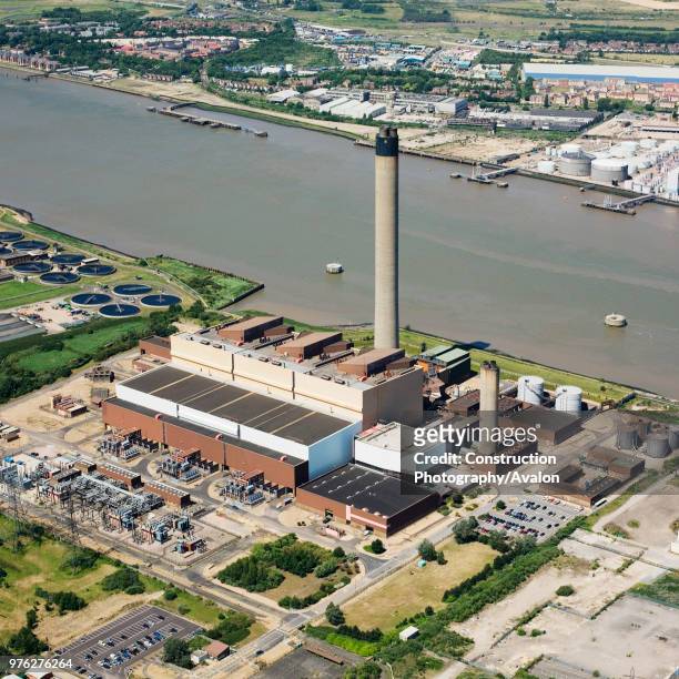 Littlebrook Oil-Fired Power Station, owned by nPower, Dartford, Thames Gateway, East London, Kent, UK, aerial view.