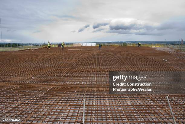 Steel fixers instaling the reinforcing that will make up the bridge deck.