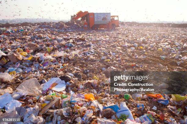 Landfill with truck.