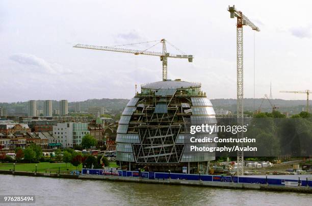 Construction of City Hall. Greater London Authority, GLA Building on the South Bank, Southwark, London, United Kingdom. Architects Norman Foster and...