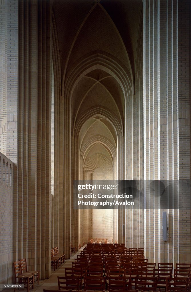 Interior of Grundtvig Kirke church. Copenhagen, Denmark.