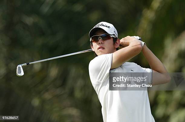 Noh Seung-Yul of South Korea tees off on the 5th hole during Asian International Final Qualifying for The Open at Saujana Golf and Country Club on...