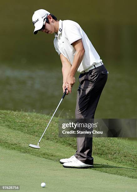 Noh Seoung-Yul of South Korea putts on the 4th hole during Asian International Final Qualifying for The Open at Saujana Golf and Country Club on...