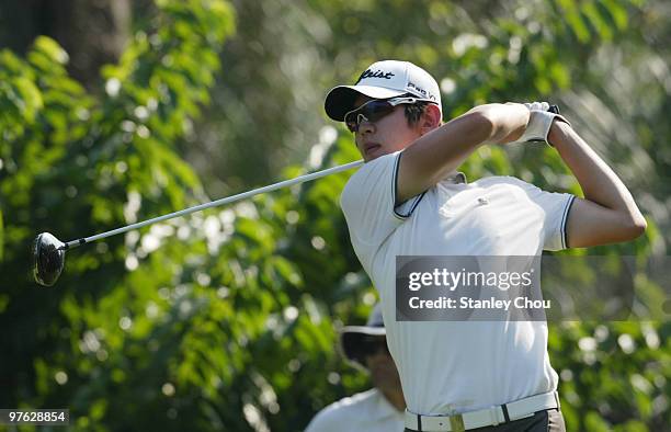 Noh Seung-Yul of South Korea tees off on the 3rd hole during Asian International Final Qualifying for The Open at Saujana Golf and Country Club on...