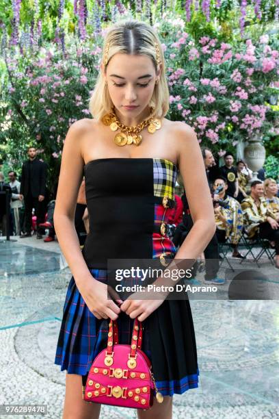 Sarah Snyder attends the Versace show during Milan Men's Fashion Week Spring/Summer 2019 on June 16, 2018 in Milan, Italy.