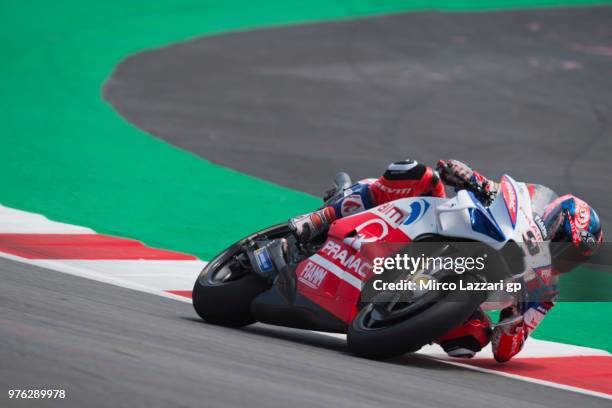 Danilo Petrucci of Italy and Alma Pramac Racing rounds the bend during the qualifying practice during the MotoGp of Catalunya - Qualifying at Circuit...