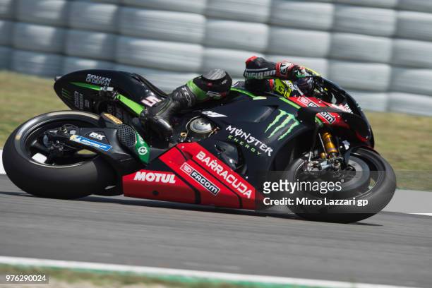 Johann Zarco of France and Monster Yamaha Tech 3 rounds the bend during the qualifying practice during the MotoGp of Catalunya - Qualifying at...