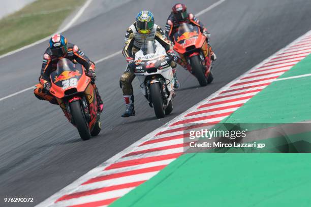 Bradley Smith of Great Britain and Red Bull KTM Factory Racing leads the field during the qualifying practice during the MotoGp of Catalunya -...