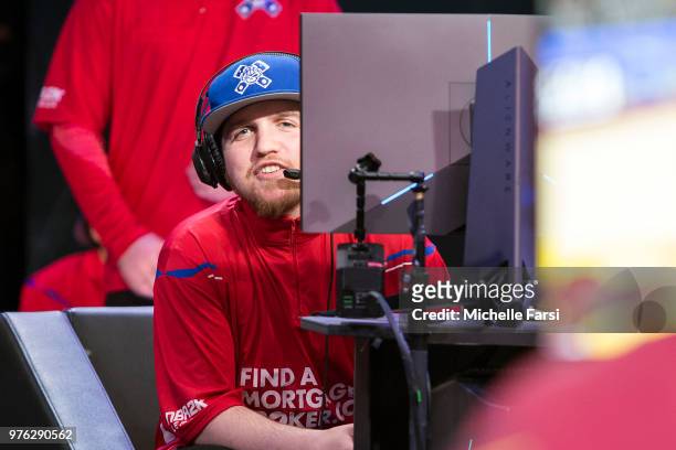 Lets Get It Ramo of Pistons GT talks trash during the game against Cavs Legion Gaming Club on June 16, 2018 at the NBA 2K League Studio Powered by...