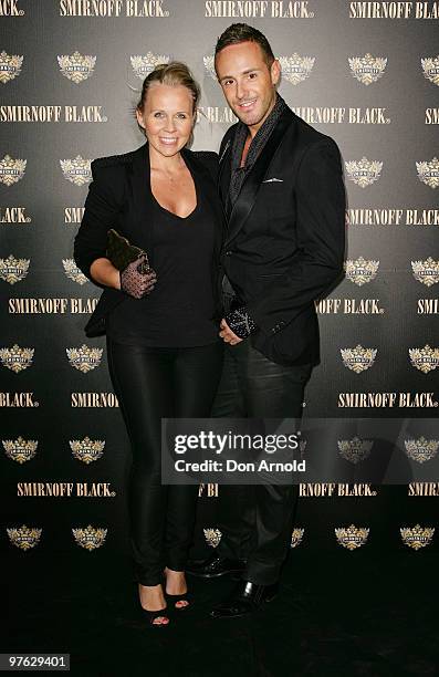 Faye Delanty and Donny Galella attend the Smirnoff Black Room "Essence of Black" party at Australian Technology Park on March 11, 2010 in Sydney,...