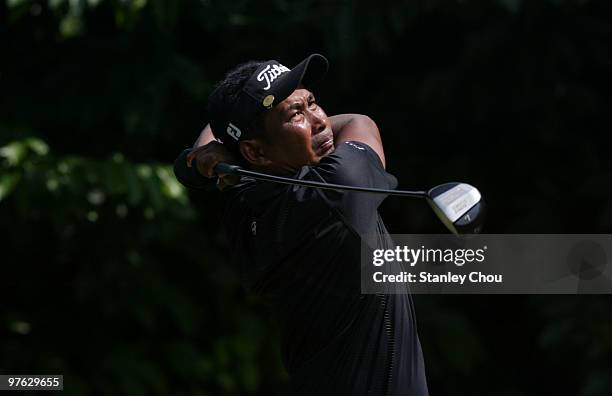 Thaworn Wiratchant of Thailand tees off on the 7th hole during Asian International Final Qualifying for The Open at Saujana Golf and Country Club on...