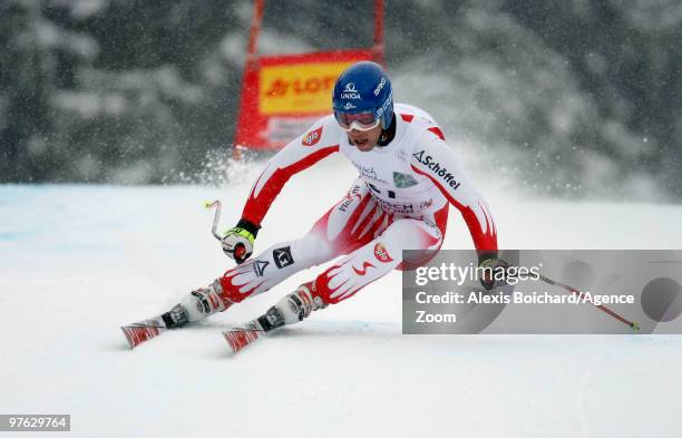 Benjamin Raich of Austria competes during the Audi FIS Alpine Ski World Cup Men's Super G on March 11, 2010 in Garmisch-Partenkirchen, Germany.