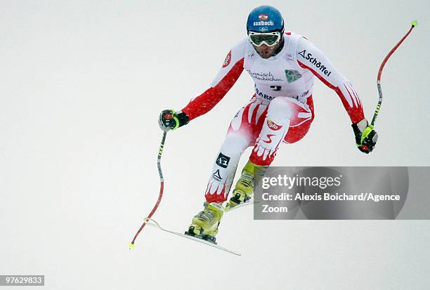 Georg Streitberger of Austria competes during the Audi FIS Alpine Ski World Cup Men's Super G on March 11, 2010 in Garmisch-Partenkirchen, Germany.