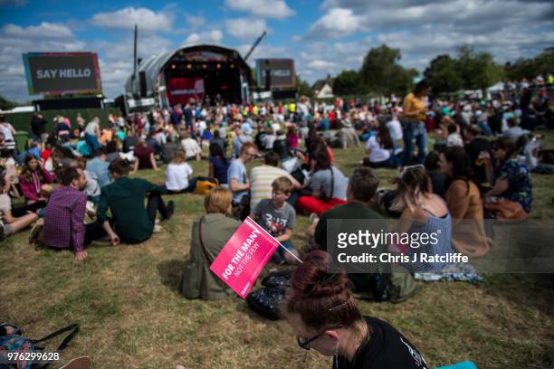 Crowds at the main stage before Labour party leader Jeremy Corbyn spoke on the main stage at Labour Live, White Hart Lane, Tottenham on June 16, 2018...