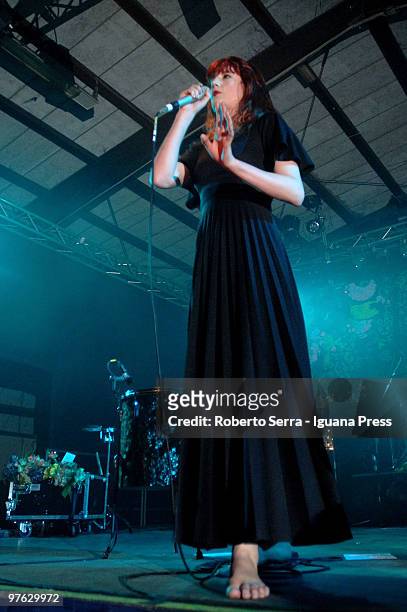English pop singer Florence Welch lead Florence and the Machine in concert at Estragon on March 9, 2010 in Bologna, Italy.