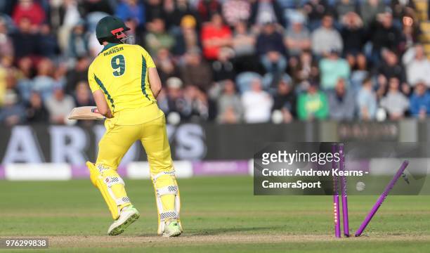 Australia's Shaun Marsh is bowled by England's Liam Plunkett for 131 runs during the Royal London One-Day Series 2nd ODI between England and...