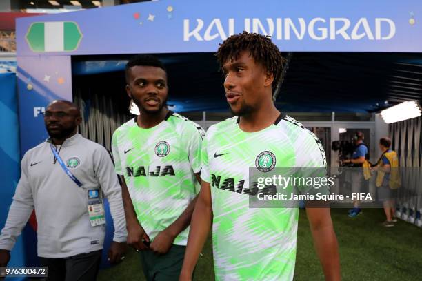 Alex Iwobi of Nigeria walks out for the warm up prior to the 2018 FIFA World Cup Russia group D match between Croatia and Nigeria at Kaliningrad...
