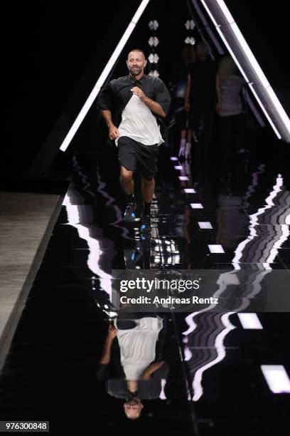 Designer Marcelo Burlon acknowledge the applause of the audience at the Marcelo Burlon County Of Milan show during Milan Men's Fashion Week...