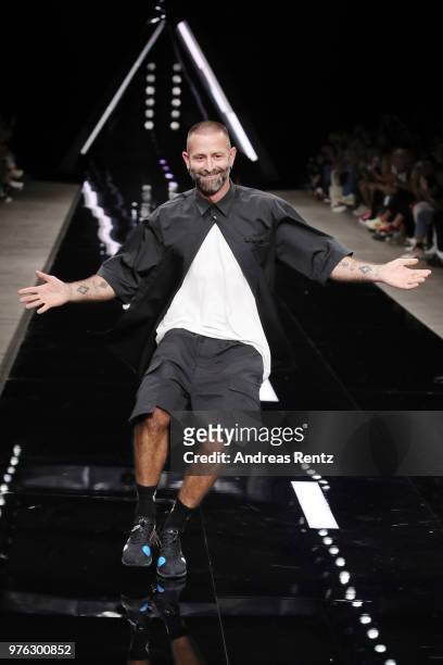 Designer Marcelo Burlon acknowledge the applause of the audience at the Marcelo Burlon County Of Milan show during Milan Men's Fashion Week...