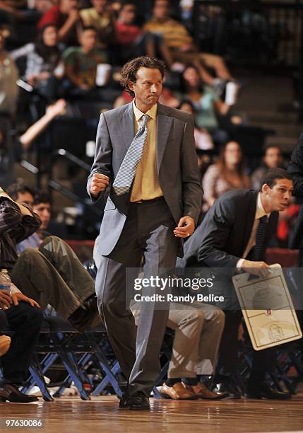 Quin Snyder, head coach of the Austin Toros reacts after getting a call during the NBA D-League against the Rio Grande Valley Vipers on March 10,...