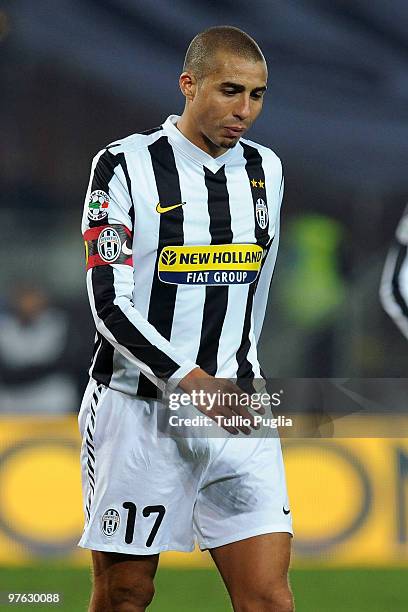 David Trezeguet of Juventus looks on during the Serie A match between Juventus and Palermo at Stadio Olimpico di Torino on February 28, 2010 in...