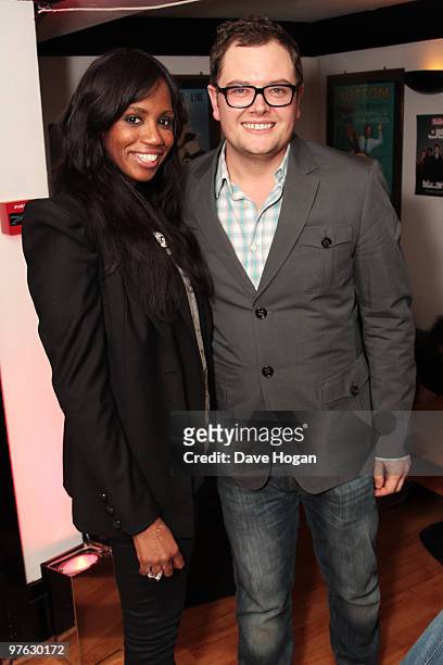 Shaznay Lewis and Alan Carr pose backstage before the last night of the JLS UK Tour 2010 held at Hammersmith Apollo on March 7, 2010 in London,...