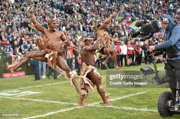 Zulu warriors entertaining the crowd during the 2018 Castle Lager Incoming Series match between South Africa and England at Toyota Stadium on June...