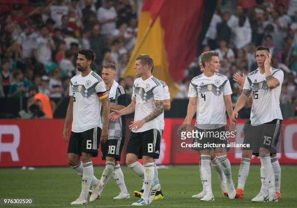 June 2018, Germany, Leverkusen: Football international friendly, Germany vs Saudi Arabia at the BayArena. Germany's Sami Khedira , Joshua Kimmich,...