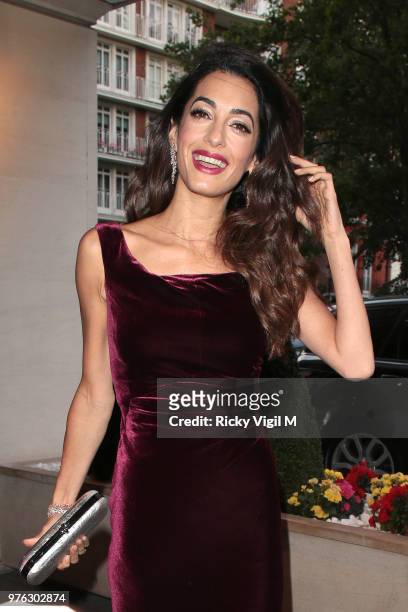 Amal Clooney arrives for the WAAAUB Uk Chapter Gala Dinner on June 16, 2018 in London, England.