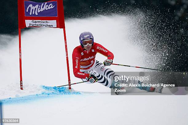Maria Riesch of Germany takes 3rd place during the Audi FIS Alpine Ski World Cup Women's Giant Slalom on March 11, 2010 in Garmisch-Partenkirchen,...