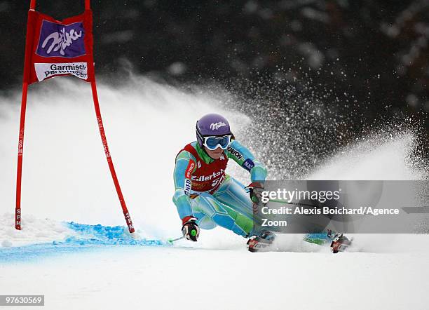 Tina Maze of Slovenia takes 1st place during the Audi FIS Alpine Ski World Cup Women's Giant Slalom on March 11, 2010 in Garmisch-Partenkirchen,...