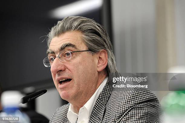 Nick Hayek Jr, chief executive officer of Swatch Group AG, speaks at the company's annual results news conference in Biel, Switzerland, on Thursday,...